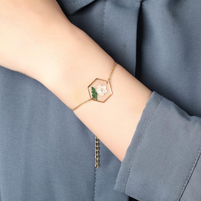 Forget-Me-Not Pressed Wildflower Bracelet | Pressed Flower Bracelet | Gold/Silver Pressed Flower Jewelry | Personalized Handmade Jewelry | Gift For Women