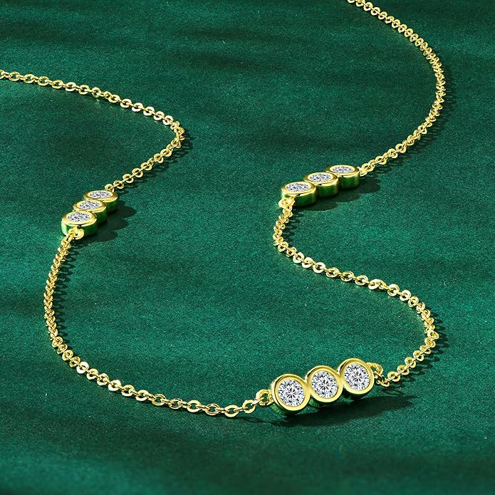 3-Stones Choker Necklace for Women, 0.9cttw D Color Moissanite Pendant 925 Sterling Silver Adjustable Chain, Elegant Jewelry Gifts for Wife or Mom