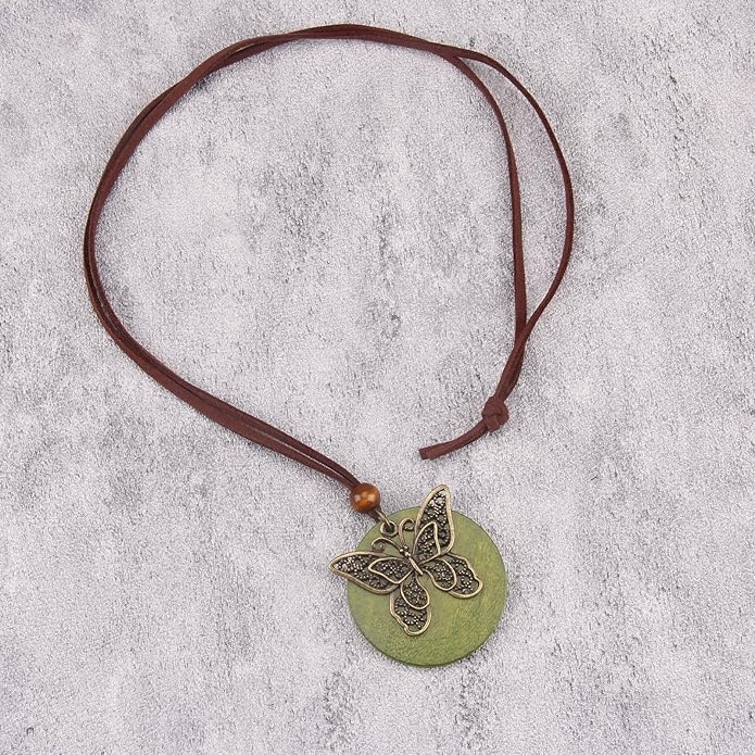 Long Boho Necklaces for Women Vintage Leather Wooden Pendant Y Choker Ethnic Style Gold Circle Hippie Sweater Necklace