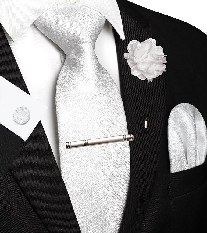 JEMYGINS Mens Tie and Pocket Square,Lapel Pin,Cufflinks,Tie Clip Sets with Gift Box 5PCS