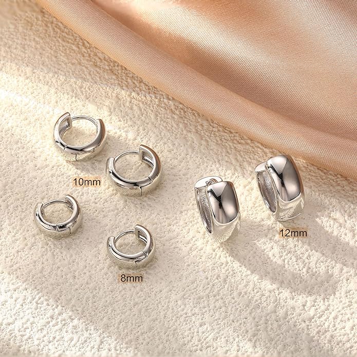Small Chunky 14K Gold Plated Hoop Earrings for Women - Hypoallergenic Earrings for Sensitive Ears Earrings Set Thick Huggie Hoops Earring Stacks Silver Plated Jewelry