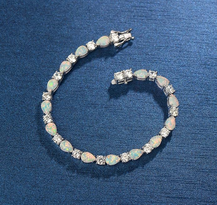 FANCIME October Birthstone Bracelets for Women Sterling Silver Created Opal Bracelet Gemstone Tennis Bracelets Dainty Charm Fine Jewelry for Women 7"