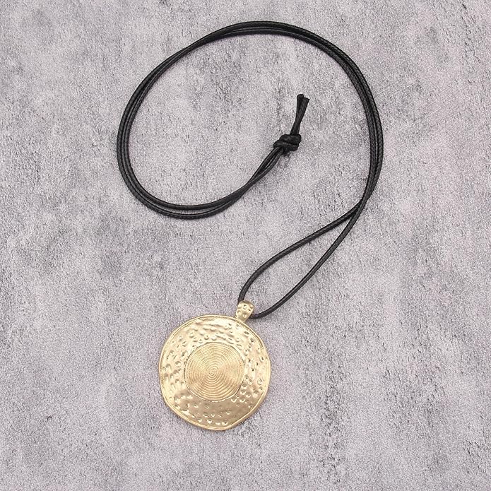 Long Boho Necklaces for Women Vintage Leather Wooden Pendant Y Choker Ethnic Style Gold Circle Hippie Sweater Necklace