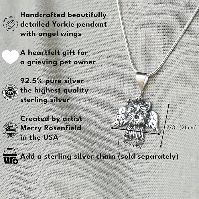 Sterling Silver Yorkie Pendant Gifts for Women - Yorkshire Terrier Gifts – Handcrafted in the USA