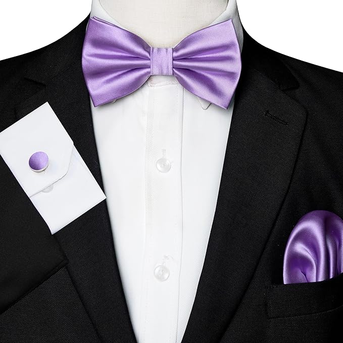 JEMYGINS Solid Color mens Pre-tied Bow Tie and Pocket Square Cufflinks Sets with Gift Box
