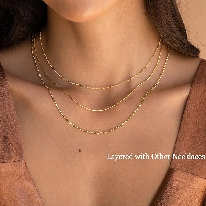 DEARMAY 14K Gold Plated Necklaces for Women, Dainty Gold Herringbone Choker Necklace Thin Layered Snake Chain Jewelry for Gifts