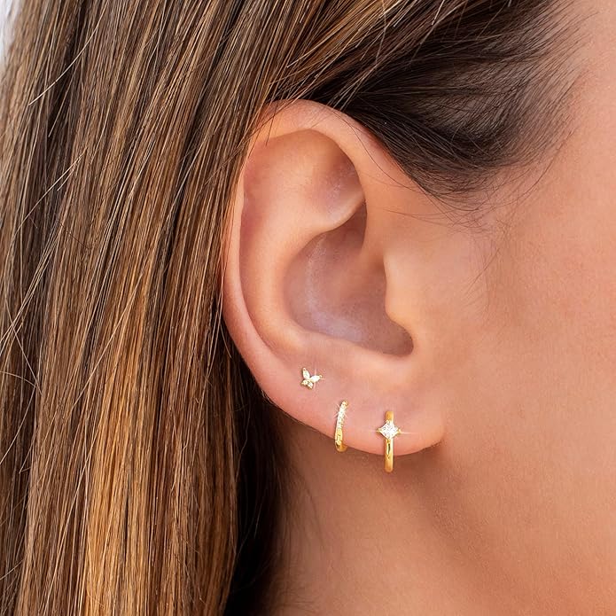 Gold Ear Cuffs Earrings for Women Non Piercing - Clip on Cartilage Earrings Dainty 14K Gold Sterling Silver Plated Cubic Zirconia Huggie Hoop Earring for Women No Tarnish Trendy Jewelry Set