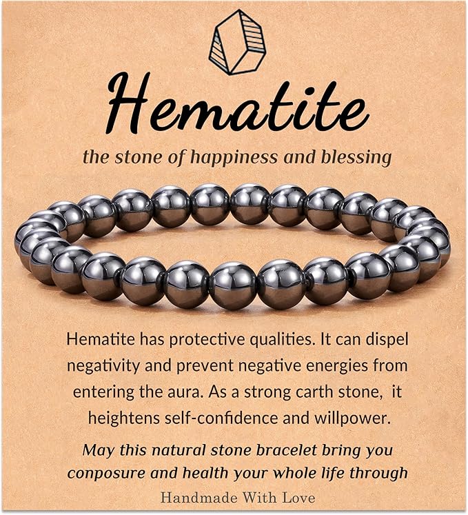 Seyaa Hematite Bracelet Natural Stone Beaded Stretch Bracelets Gifts for Men Bracelet
