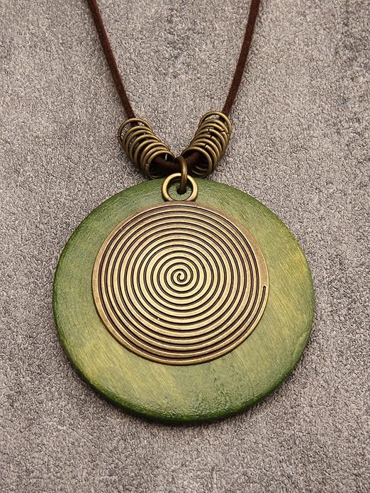 Long Boho Necklaces for Women Vintage Leather Wooden Pendant Y Choker Ethnic Style Gold Circle Hippie Sweater Necklace