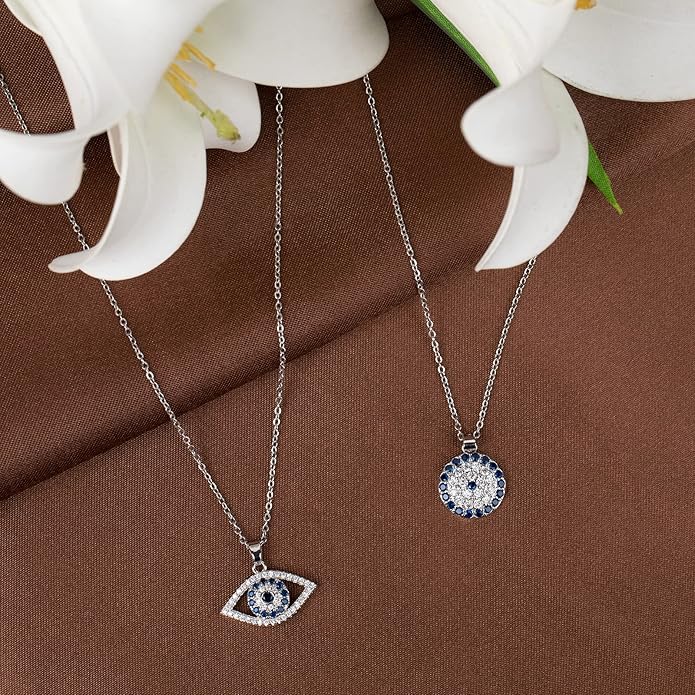 Evil Eye Necklace Layered Necklaces for Women, 2Pcs 18K Gold Plated Dainty Evil Eye Choker Pendant Necklace Handmade Evil Eye Jewelry Protection Gifts