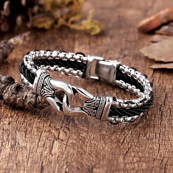 Men’s Link Bracelet Collection – Stainless Steel, Black & Silver Variations, Bracelet & Necklace Sets, 8.3–9" Length, Gift Ready