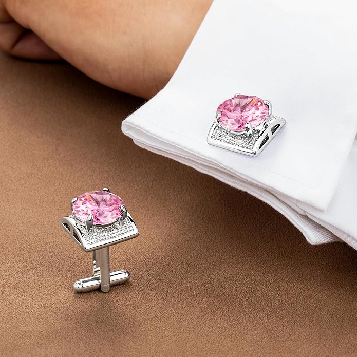 HAWSON Large Silver Birthstone Cuff Links Mens, Colorful Gem Cufflinks for Shirt Suit Accessories, Birthday Anniversary Wedding Gifts for Groommens Husband Father
