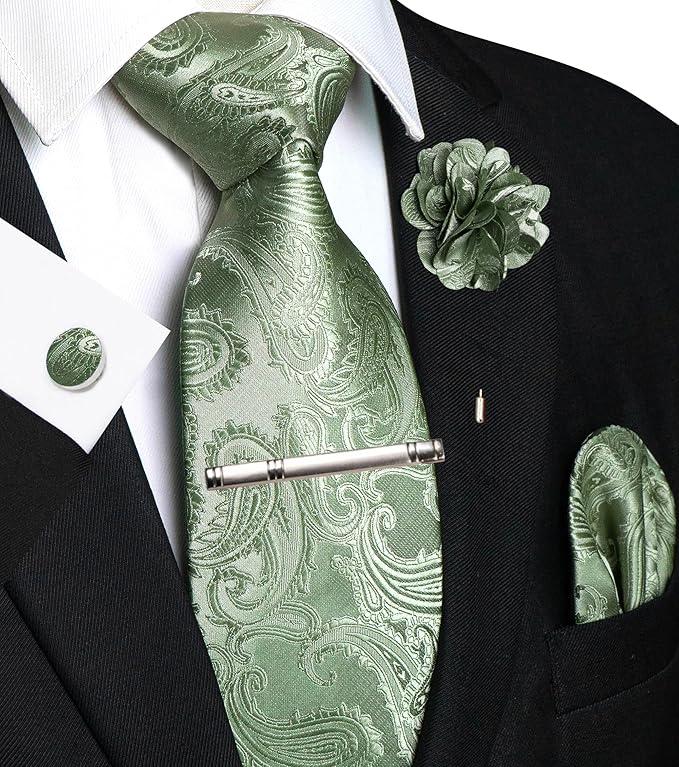 JEMYGINS Mens Paisley Tie and Pocket Square,Lapel Pin,Cufflinks,Tie Clip Sets with Gift Box 5PCS