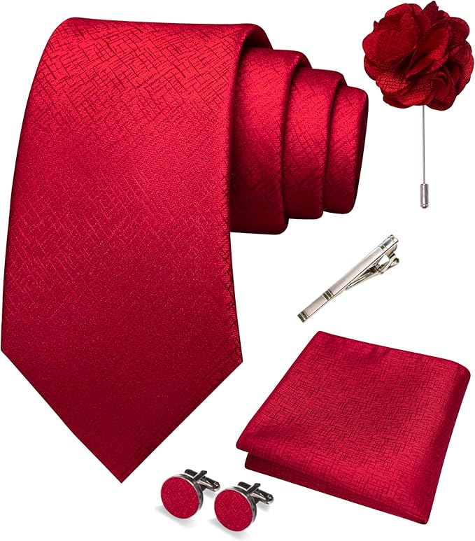 JEMYGINS Mens Tie and Pocket Square,Lapel Pin,Cufflinks,Tie Clip Sets with Gift Box 5PCS