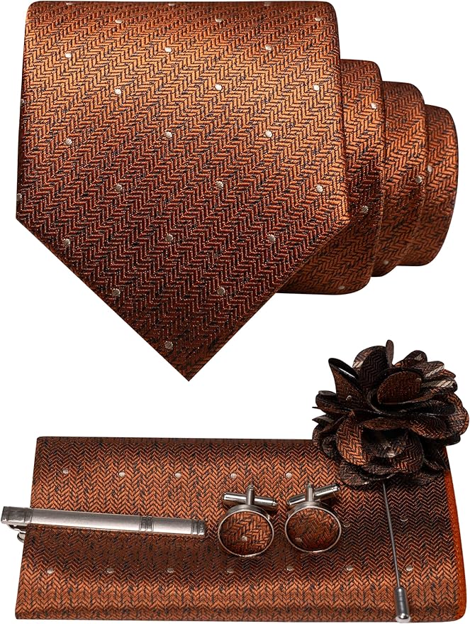JEMYGINS Mens Tie and Lapel Pin Necktie Pocket Square Cufflinks and Tie Clip Sets for Business Casual 5PCS