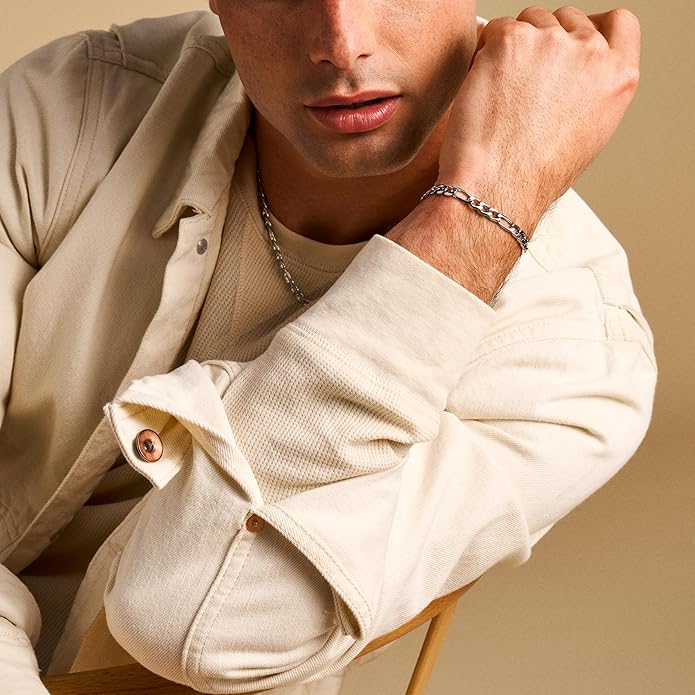 Fossil Men's Plated Stainless Steel Engravable Personalized Gift ID, Chain or Cuff Bracelet for Men
