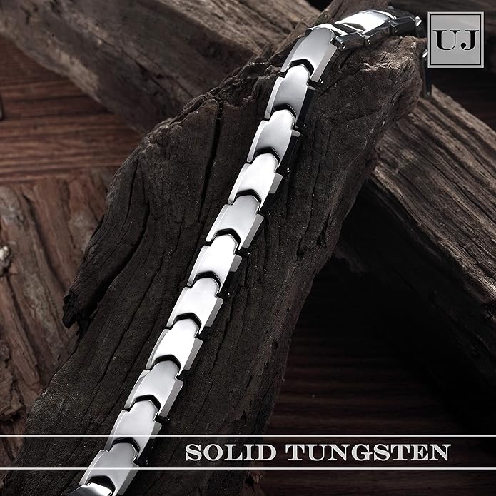 Urban Jewelry Men’s Tungsten Carbide Link Bracelet Collection – 8.3–8.5" Length, 10 mm Heavy Chain, Cross, Track, Box & Wheat Styles, Scratch & Tarnish Resistant, Secure Snap‑Lock, Gift Box