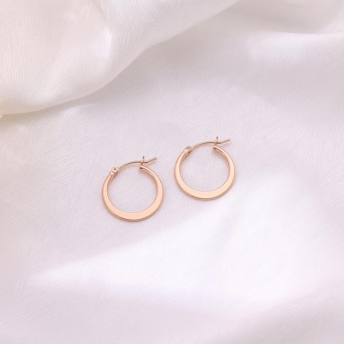 Gacimy Flattened 14K Gold Plated Hoop Earrings for Women, 14K Real Gold Plated Hoops with 925 Sterling Silver Post,Hypoallergenic Lightweight Earring
