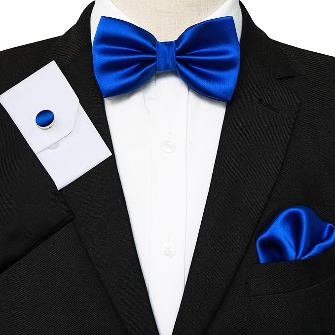 JEMYGINS Solid Color mens Pre-tied Bow Tie and Pocket Square Cufflinks Sets with Gift Box