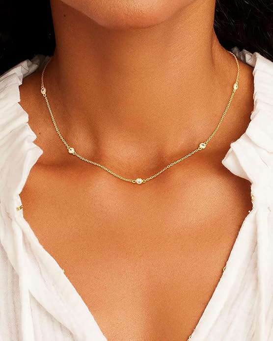 Cubic Zirconia Necklace, Dainty 14k Gold Plated Diamond Necklaces For Women Choker Necklace Simple Gold Plated CZ Jewelry Necklaces for Women Trendy Gifts