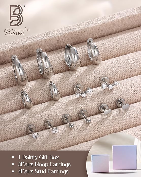 Hypoallergenic 14K Gold Plated Hoop Stud Earrings for Women Surgical Stainless Steel Flat Back Earrings Lightweight Small Chunky Huggie Hoops Cartilage Earring Stacks for Multiple Piercing Women Gifts