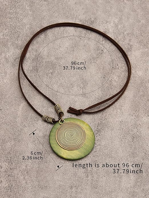 Long Boho Necklaces for Women Vintage Leather Wooden Pendant Y Choker Ethnic Style Gold Circle Hippie Sweater Necklace