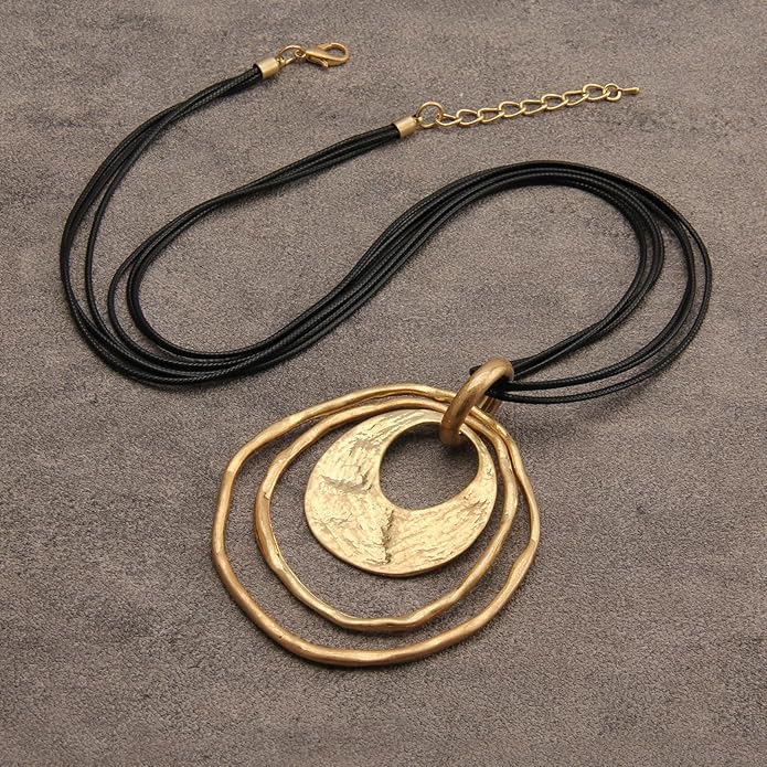 Boho Necklaces for Women Chunky Circle Necklace Layered Boho Circle Leather Choker Necklace Long Vintage Necklaces Bohemian Jewlery Gifts