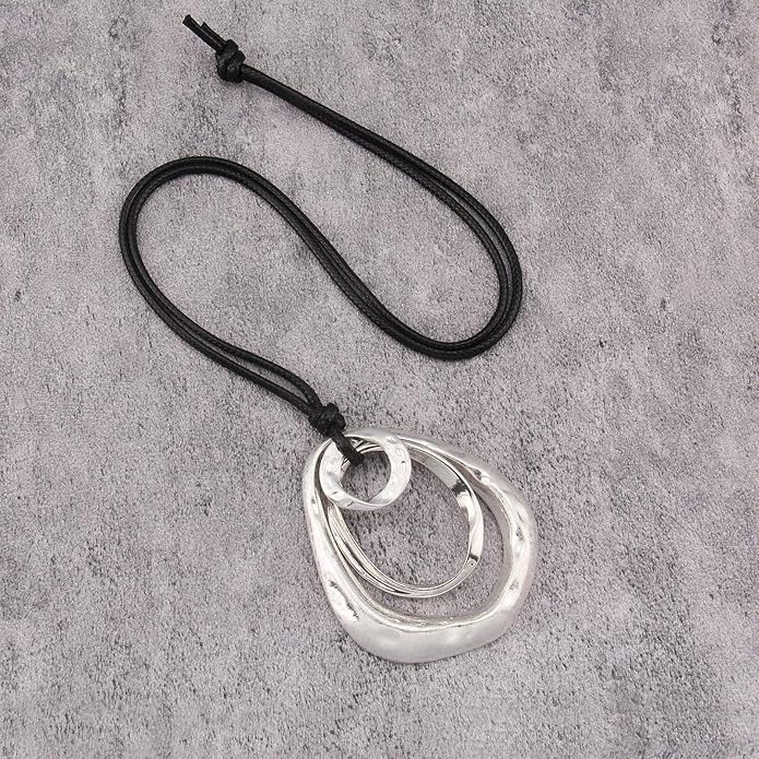Long Boho Necklaces for Women Vintage Leather Wooden Pendant Y Choker Ethnic Style Gold Circle Hippie Sweater Necklace