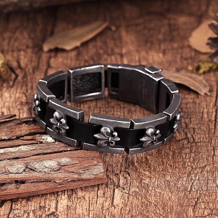 Urban Jewelry Stunning Stainless Steel Link Bracelet for Men Polished Link, Puzzle, Ceramic Style (Silver, Black)