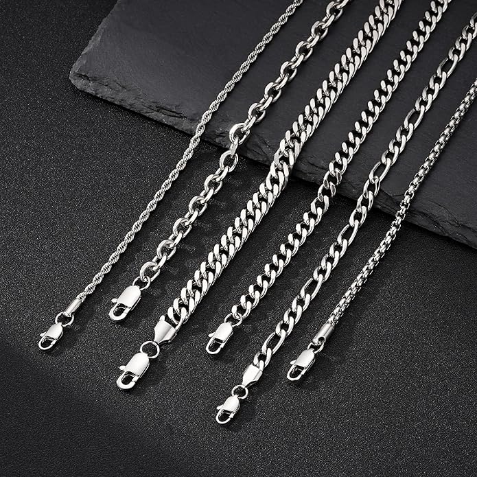 Yoosteel Mens Bracelets - Silver Chain Bracelet Stainless Steel Cuban Link Stack Bracelets Sturdy Rope Paperclip Chains Set 7.5/8.3/9 inches Trendy Jewelry for Men