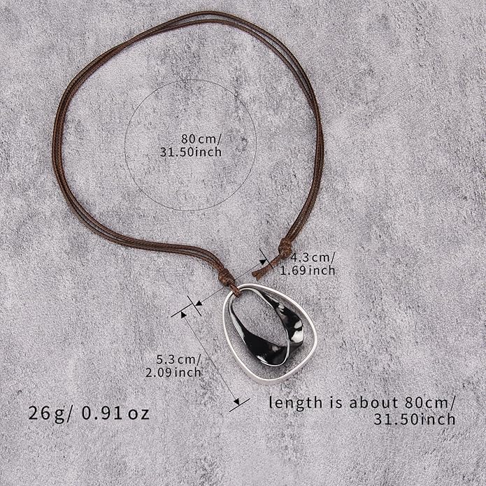 Boho Necklaces for Women Chunky Circle Necklace Layered Boho Circle Leather Choker Necklace Long Vintage Necklaces Bohemian Jewlery Gifts