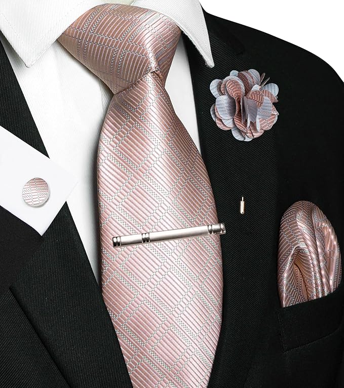 JEMYGINS Mens Tie and Lapel Pin Necktie Pocket Square Cufflinks and Tie Clip Sets for Business Casual 5PCS