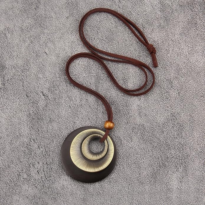 Boho Necklaces for Women Chunky Circle Necklace Layered Boho Circle Leather Choker Necklace Long Vintage Necklaces Bohemian Jewlery Gifts