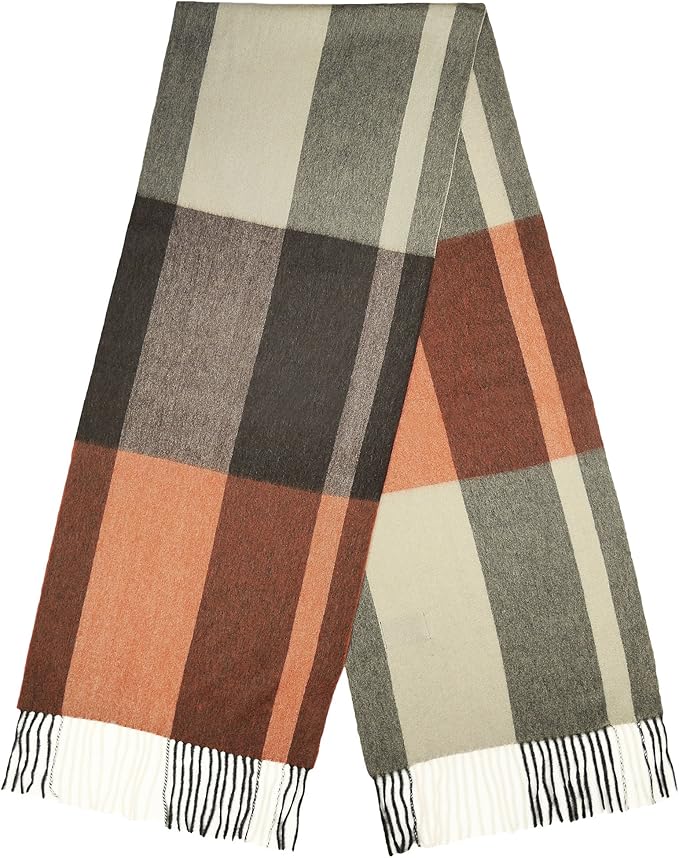 CANDOR AND CLASS Women's 100% Pure Cashmere Scarf, Solids, Plaids, Soft Cashmere Scarfs for Women and Men, Gift Box (Rust Black Vert)
