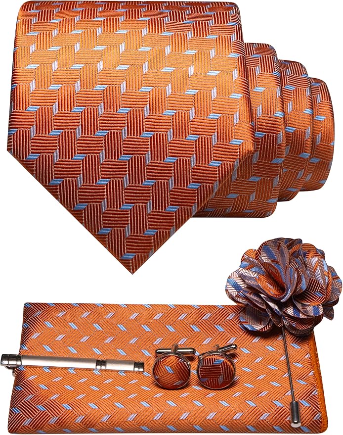 JEMYGINS Mens Tie and Lapel Pin Necktie Pocket Square Cufflinks and Tie Clip Sets for Business Casual 5PCS