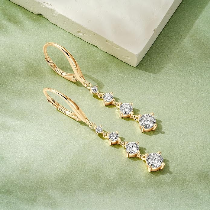 Moissanite Drop Dangle Earrings for Women 925 Sterling Silver Leverback Earring D-E Color VVS1 Clarity Hypoallergenic Jewelry Promise Birthday Christmas with Certificate