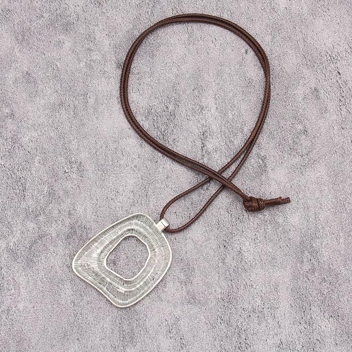 Long Boho Necklaces for Women Vintage Leather Wooden Pendant Y Choker Ethnic Style Gold Circle Hippie Sweater Necklace