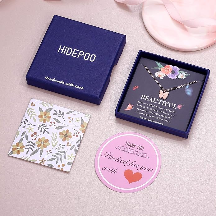 Hidepoo Initial Butterfly Necklace for Girls Gifts, 14K Gold/Silver/Rose Gold Filled Dainty Butterfly Pendant Choker Necklace Initial Butterfly Necklace Birthday Gifts for Girls