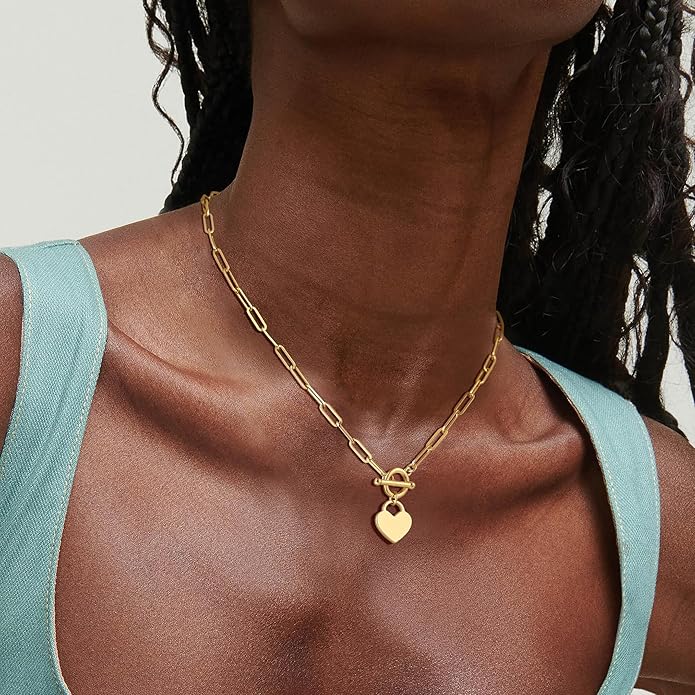 Gold Plated Necklaces for Women - Dainty Layered 14K Gold Plated Stack Paperclip Rope Cuban Toggle Link Chain Choker Necklace Set Chunky Trendy Jewelry Gift