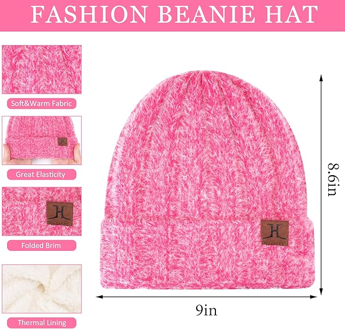 Womens Winter Warm Knit Beanie Hat Touchscreen Gloves Long Neck Scarf Set with Fleece Lined Skull Caps Gifts for Women