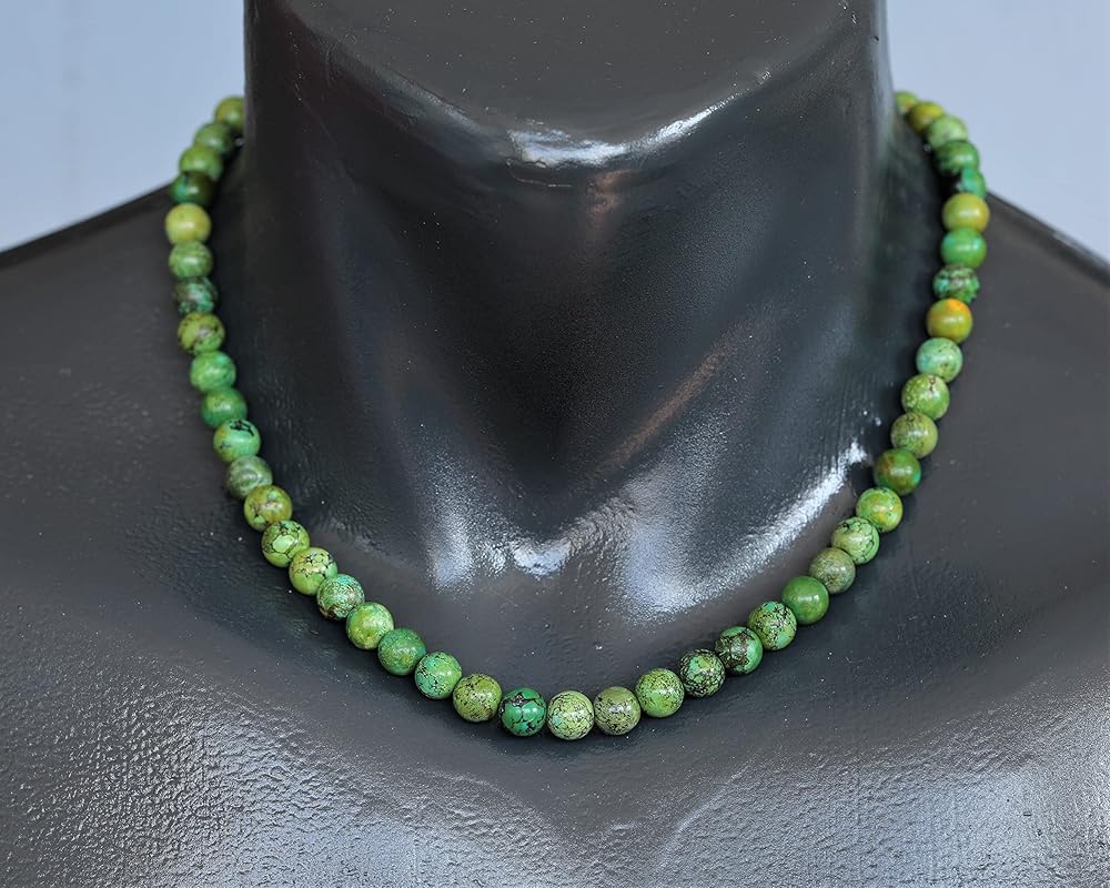 Natural Green Turquoise Beaded Choker, Genuine Green Crystal Necklace, Fancy Gemstone Choker, 8mm Beads, Fashion Jewelry, Healing Crystal Chakra Necklace, Durable Stone Necklace, Sagittarius Necklace
