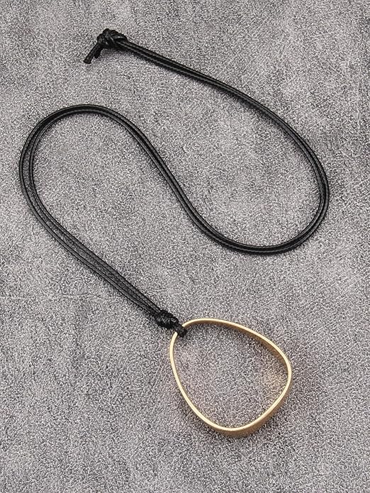 Long Boho Necklaces for Women Vintage Leather Wooden Pendant Y Choker Ethnic Style Gold Circle Hippie Sweater Necklace