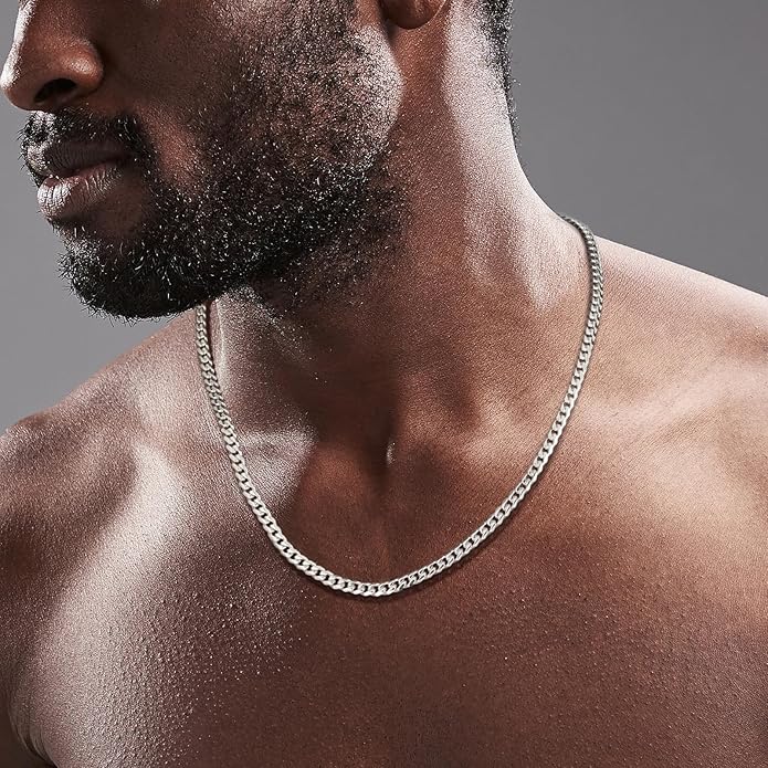 KRKC&CO Silver Cuban Link Chain for Men, Gift for Him Husband Dad, 925 Sterling / 24K Gold Plated and 316l Stainless Steel Base, 3/5mm Miami Necklace Jewelrys, Cadena de Plata