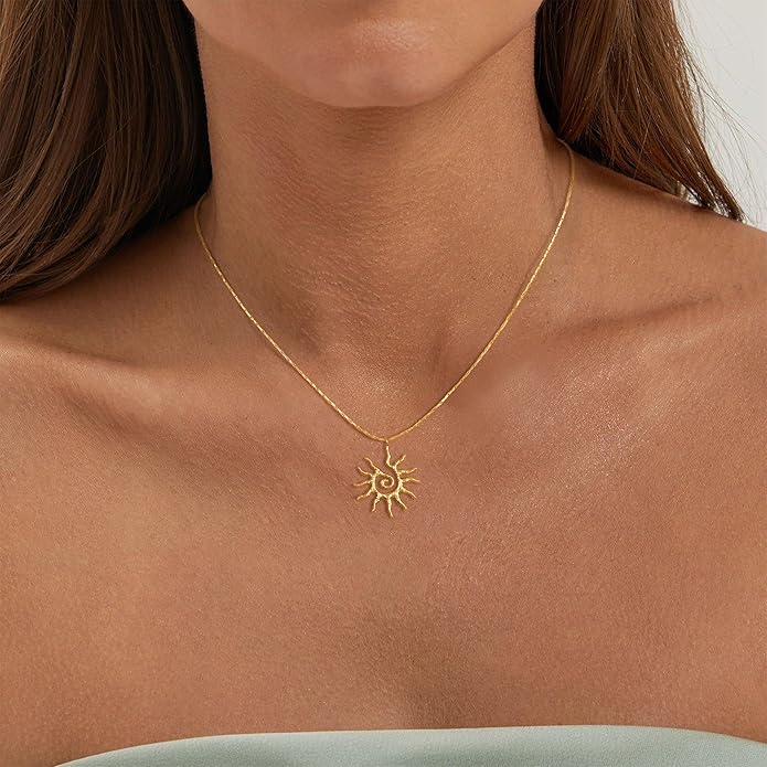 Lariat Necklaces for Women - Dainty Long Necklace Trendy 14K Gold Plated Hypoallergenic Layered Long Y-Shape Sunburst CZ T-Bar Pendant Drop Chain Necklace Set for Women Non Tarinsh Jewelry Gift