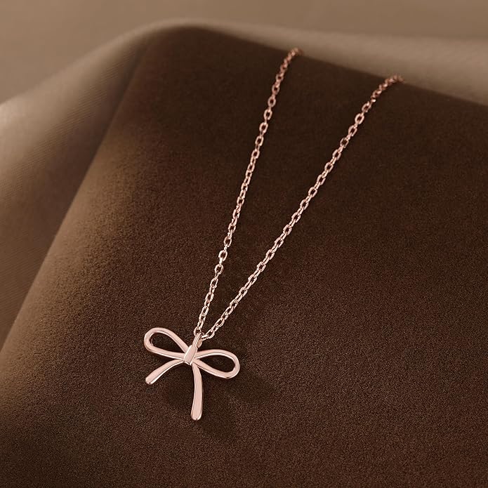 SLUYNZ Solid 925 Sterling Silver Bow Choker Necklace for Women Teens Simple Bowknot Pendant Necklace