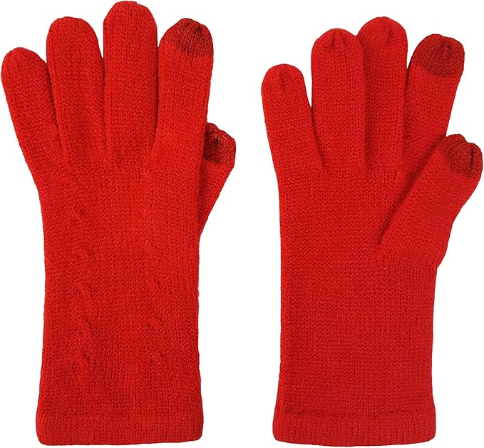 BRUCERIVER Women's Ultra Soft Knit Scarf & Glove Set Touchscreen Function Cable Design