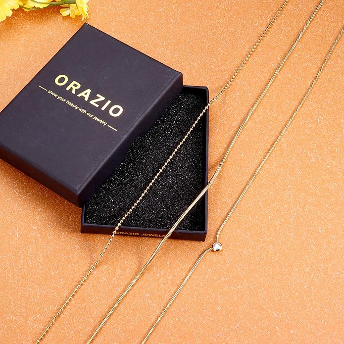 ORAZIO Gold Necklaces for Women,Layered Gold Necklace,14K Gold Plated Pendant Necklaces,Simple Choker Necklaces Set, Dainty Gold Chain Necklaces,Trendy Gold Stacked Jewelry Gifts for Women