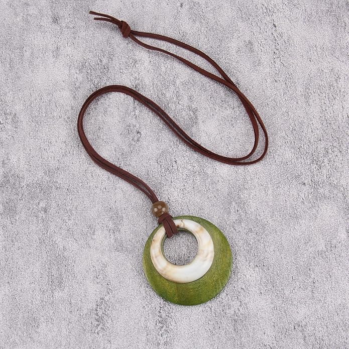 Long Boho Necklaces for Women Vintage Leather Wooden Pendant Y Choker Ethnic Style Gold Circle Hippie Sweater Necklace