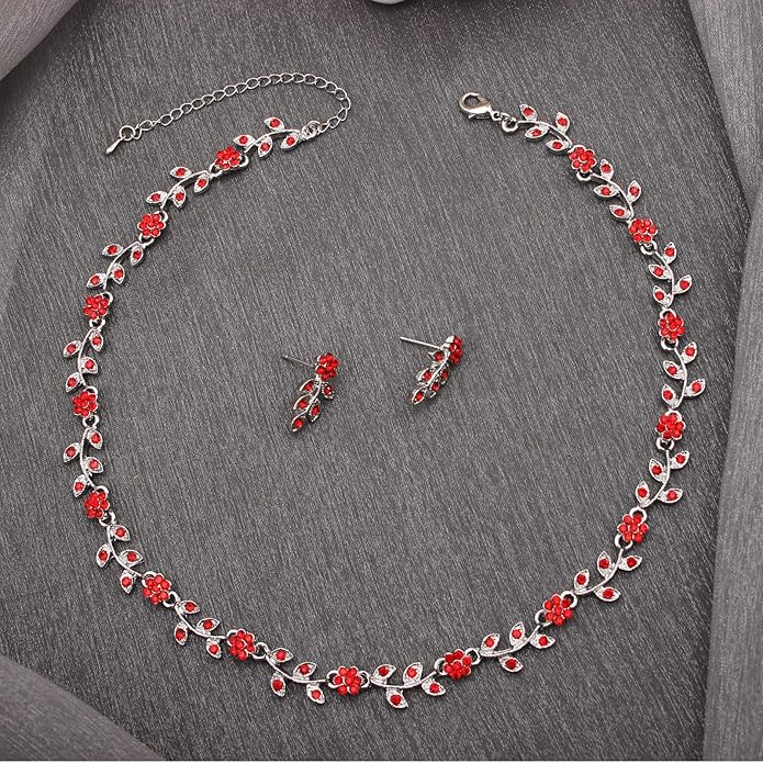 Austrian Crystal Rhinestone Choker Necklace Dangle Earring Link Bracelet Jewelry Set for Brides Bridesmaid Prom Costume Accessories for Women