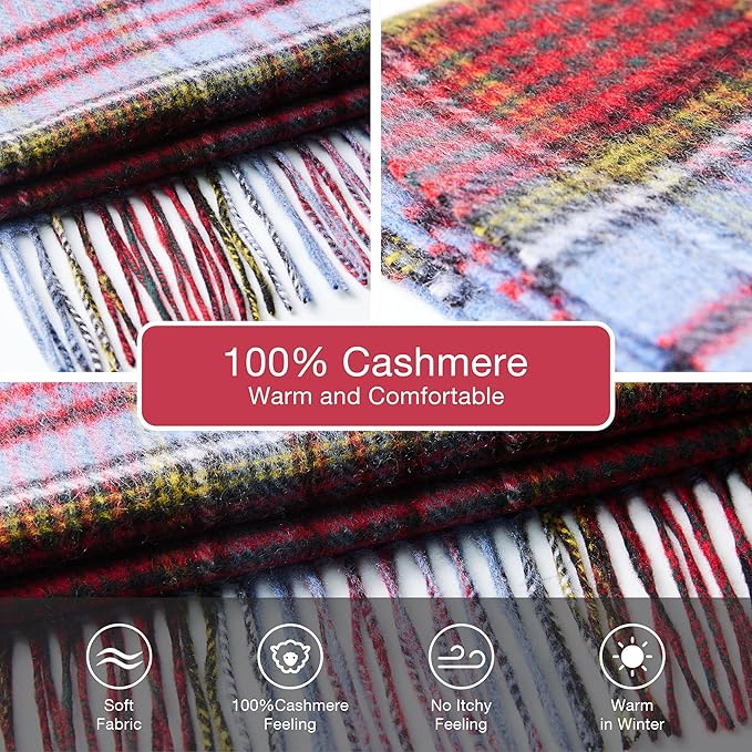 EURKEA 100% Cashmere 2025 Winter Scarf for Women Fringed Edges Warm & Soft Lightweight Solid/Plaid/Two-Tone Free Size